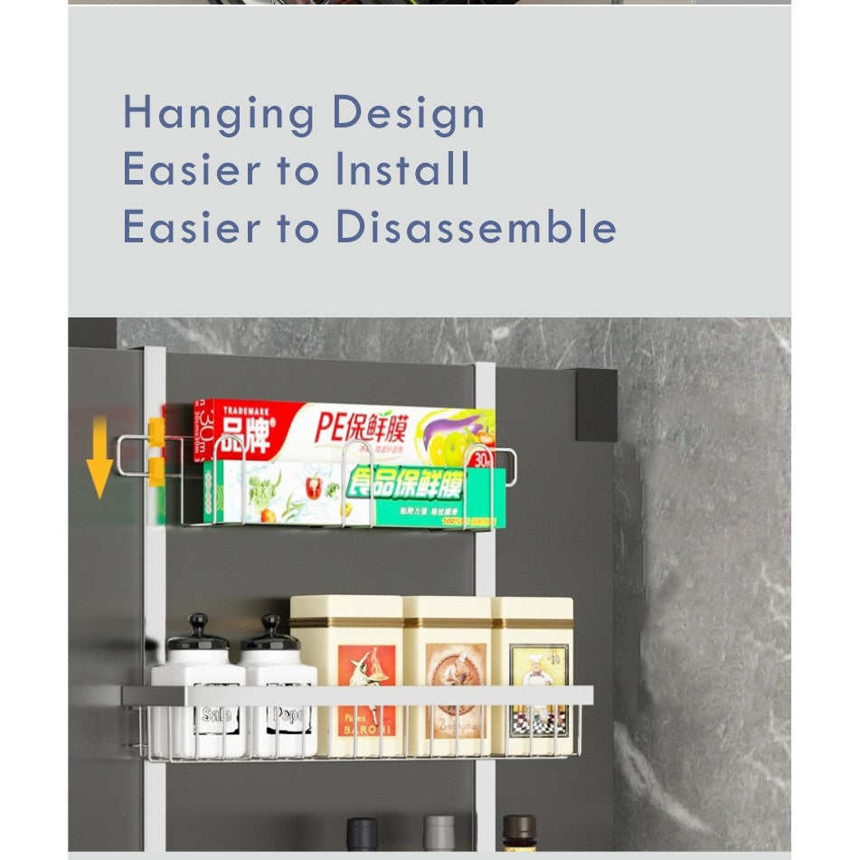 Locaupin 2/3Tier Fridge Organizer Spice Rack with Paper Towel Holder with Hooks Refrigerator Shelf in Kitchen