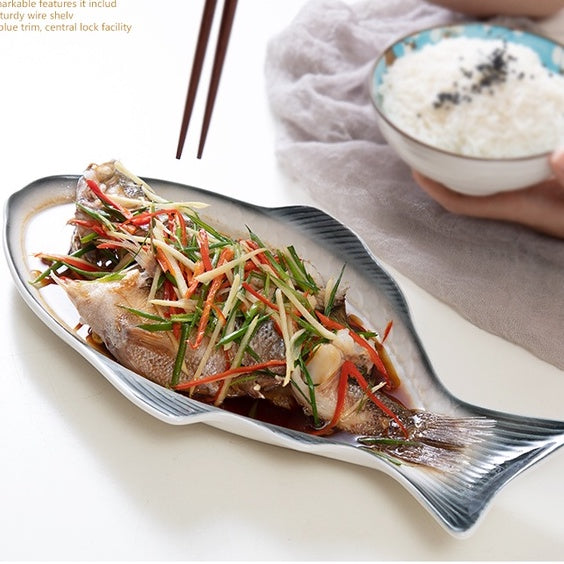 Locaupin Fish Plates Dinner Plates Ceramic Plate Family Dinner Plate Dinnerware Serving Dishes Tableware