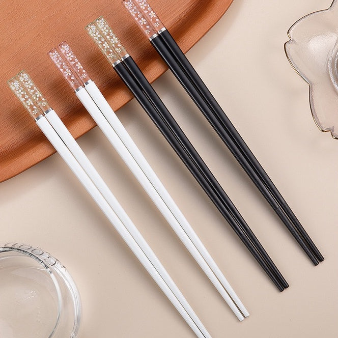 Locaupin White 5 Pairs Reusable Fiberglass Chopsticks Dishwasher Safe, Japanese Style Amber Cherry Blossoms Chopstick
