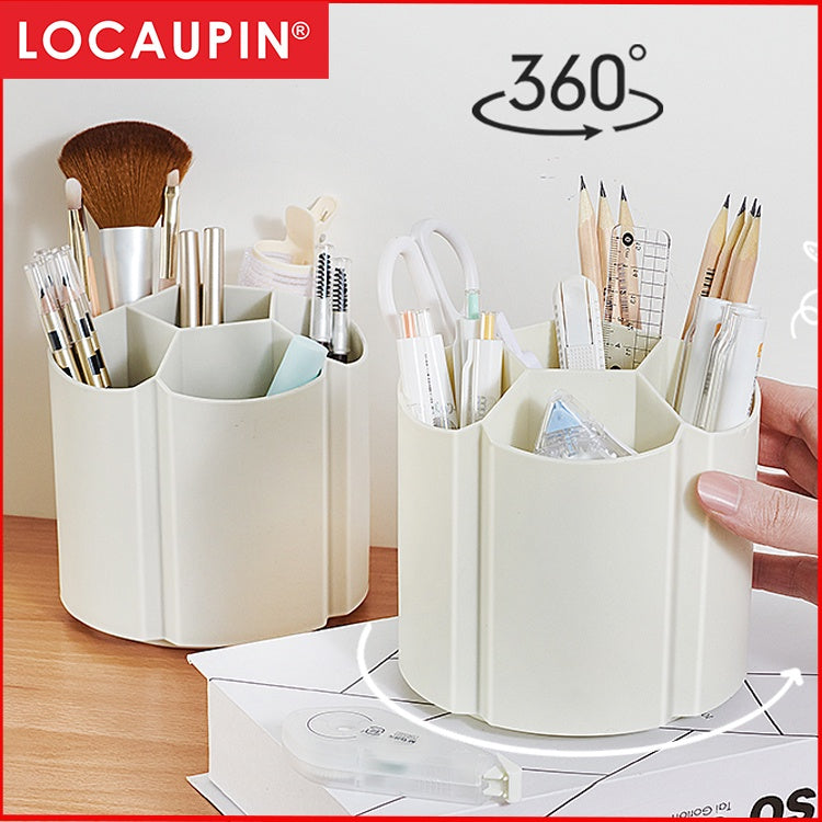 Locaupin Desktop Pen Holder With 6 Compartments 360 Degree Rotatable Desktop Storage Box, Makeup Brush Storage Box
