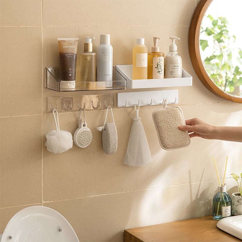 Locaupin Wall Mount Plastic Storage Organizer Holder Basket with Self-Adhesive Suitable Kitchen ,Bathroom,Plastic Hooks