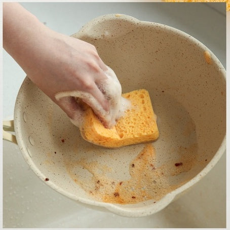 Locaupin Kitchen Two in one Magical Wood pulp Sponge Non-Scratch Scrub Sponges Cleans Fast without Scratching-1pcs