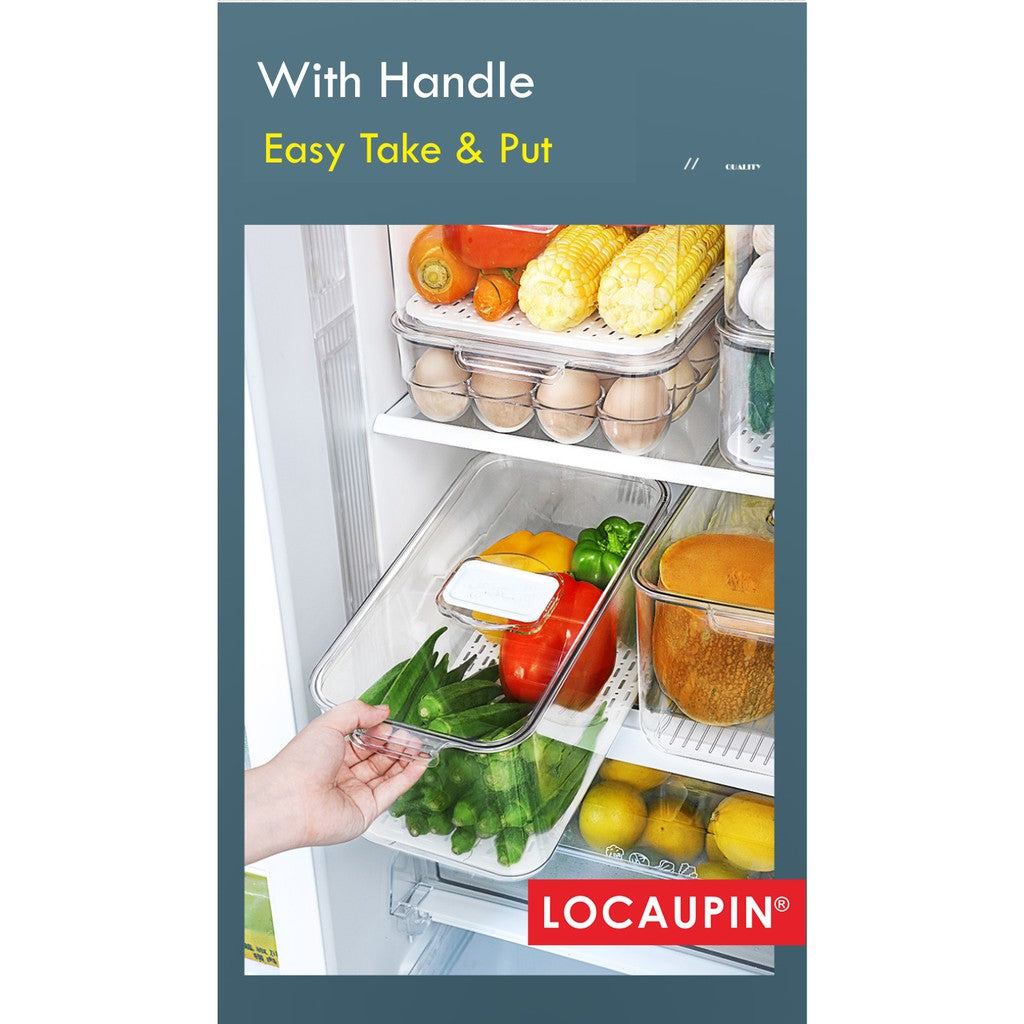 Locaupin Stackable Kitchen Pantry Cabinet Refrigerator Freezer Food Storage Box with Handles Lid - Organization