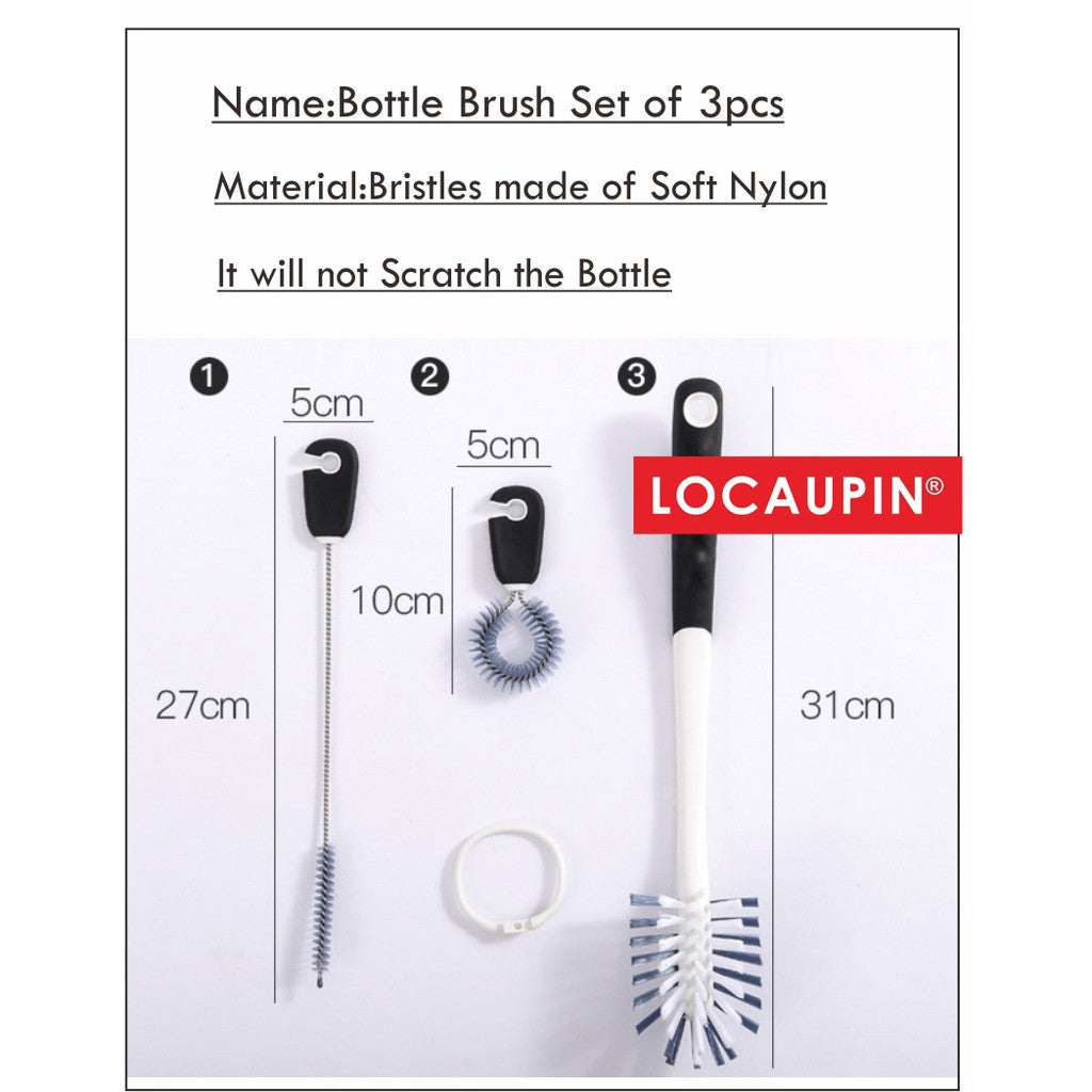 Locaupin Good Grips Long Handle Water Bottle Cleaning Set Milk Bottle Cleaner Brush Bottle Clean Brush Set