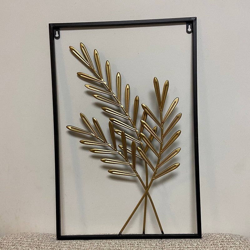 Locaupin Gold Metal Wall Art with Frame, Accent Leaves Wall Decor Leaf Wall Hanging Decor
