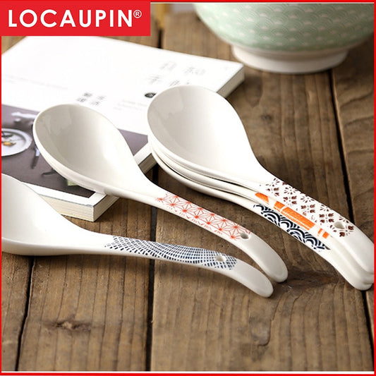 Locaupin Soup Spoons, Ceramic Chinese Soup Spoons, Asian Soup Spoons, White Japanese Spoon