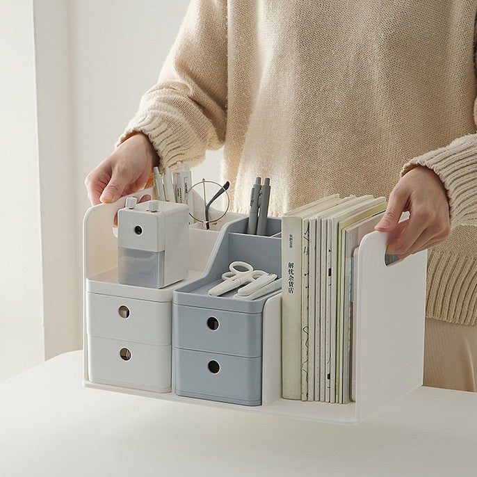 Locaupin Desk Drawer Organizer Shelf with Expandable Storage for Office and Home Tabletop Books Holder