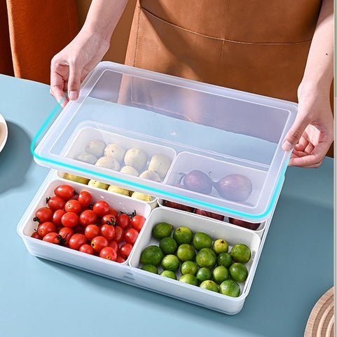 Locaupin Food Storage Containers Stackable Refrigerator Organizer Bins with Lids with Removable Compartment Basket