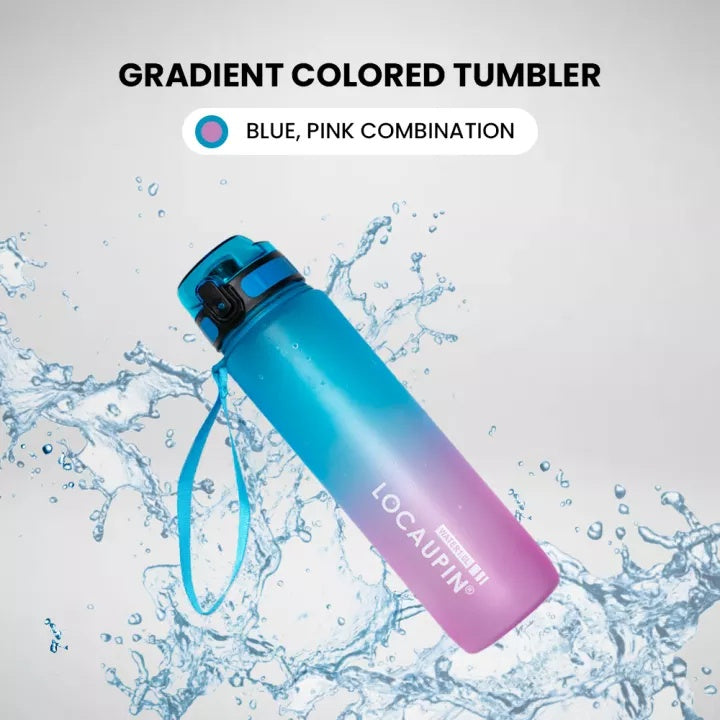 Locaupin Gradient Frosted Fitness Sports Water Bottle Snap Design Lid For Student to Outdoor Running Cycling Gym Workout