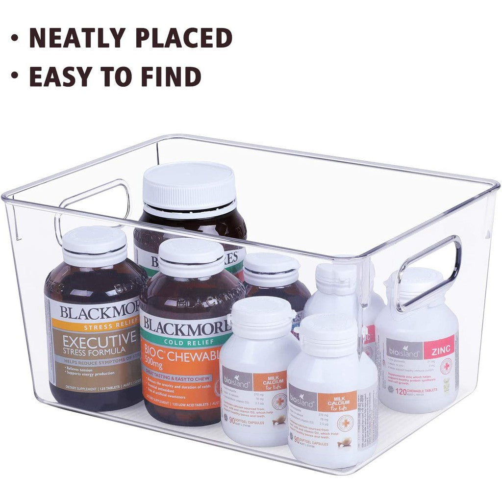 Locaupin Plastic Refrigerator Organizer Bins Fridge Organizers Storage Clear Bin with Handle for Kitchen Pantry