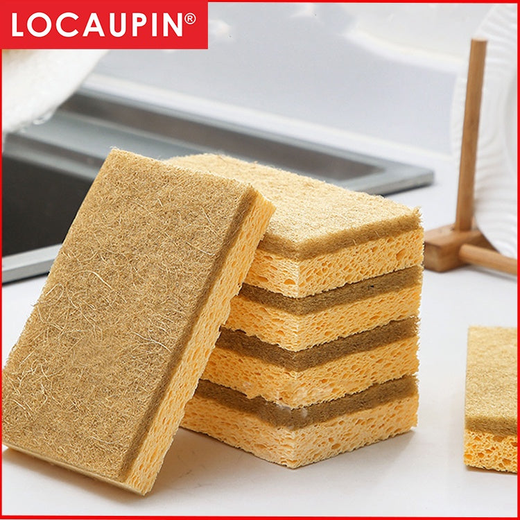 Locaupin Kitchen Two in one Magical Wood pulp Sponge Non-Scratch Scrub Sponges Cleans Fast without Scratching-1pcs