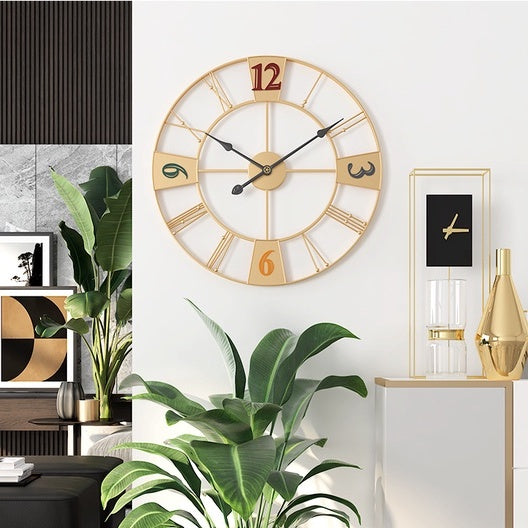 Locaupin Large Wall Clock Black Metal Battery Operated Wall Clock, Silent Clock Modern Home Decor for Living Room/Office