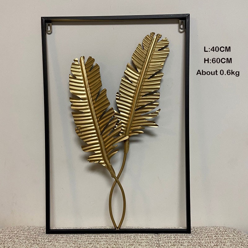 Locaupin Gold Metal Wall Art with Frame, Accent Leaves Wall Decor Leaf Wall Hanging Decor