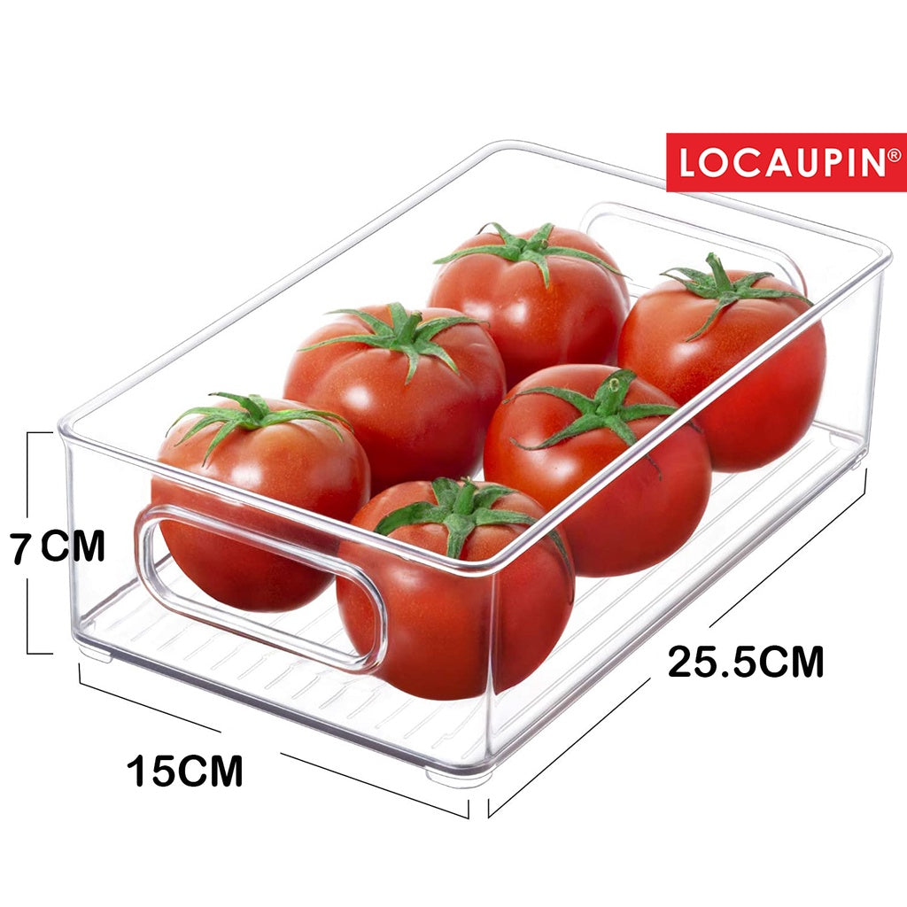 Locaupin Refrigerator Organizer Bins-Stackable Fridge Organizers with Handles,Countertops,Cabinets, Food Storage Rack
