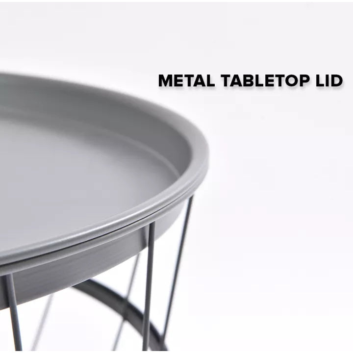 Locaupin Easy Assemble Modern Snack Coffee Side Table Wire Metal Multifunctional Storage Basket Shelf Lifting Top Plate