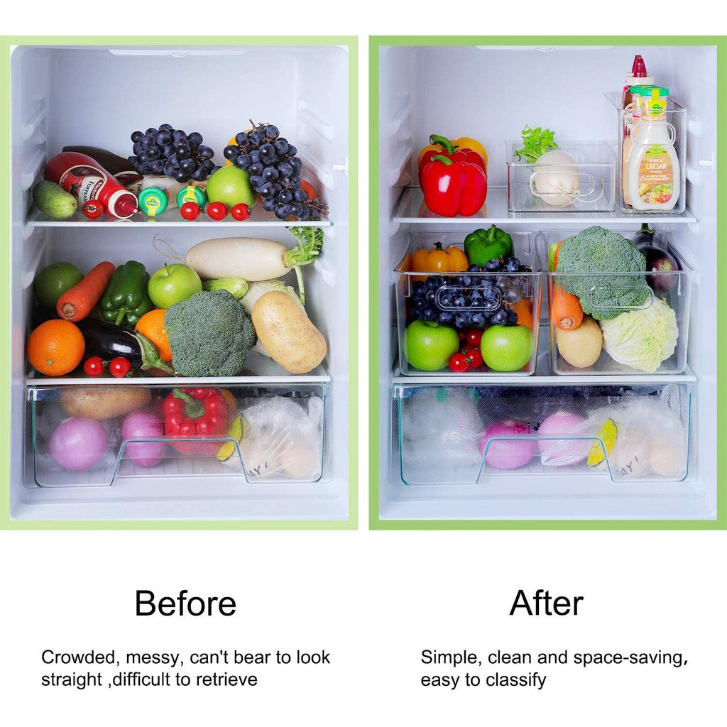Locaupin Plastic Refrigerator Organizer Bins Fridge Organizers Storage Clear Bin with Handle for Kitchen Pantry