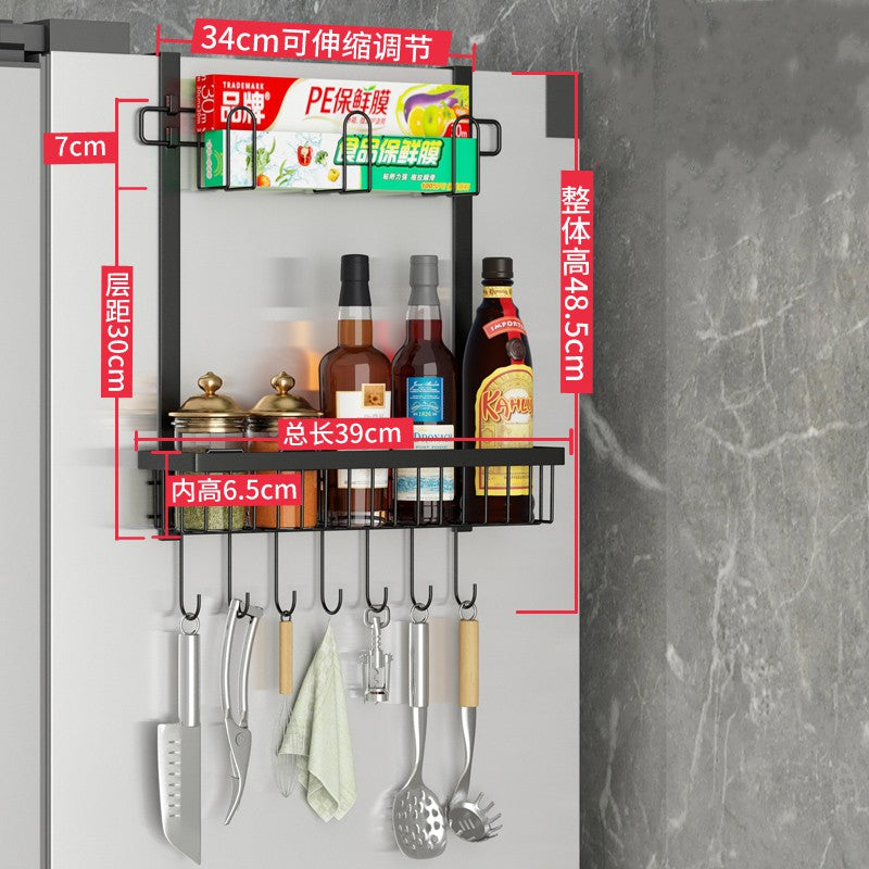 Locaupin 2/3Tier Fridge Organizer Spice Rack with Paper Towel Holder with Hooks Refrigerator Shelf in Kitchen
