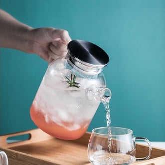 Locaupin 1500mL150ā Heat-resistant Borosilicate Glass Bottle Pitcher ,Glass Cups Hot Cold Water Juice Beverage Carafe