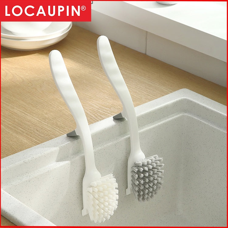 Locaupin Kitchen Brush Sink Bathroom Brushes with Scraper Tip Comfortable Grip Bristles for Pot Pan Cast Dishes Cleaning