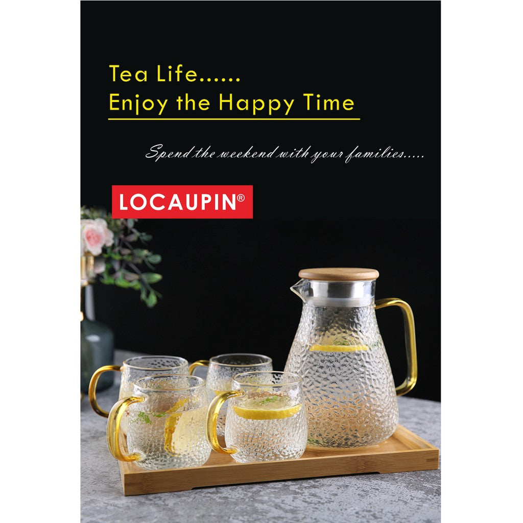 Locaupin 1800mL150ā Heat-resistant Borosilicate Glass Bottle Pitcher ,Glass Cups Hot Cold Water Juice Beverage Carafe