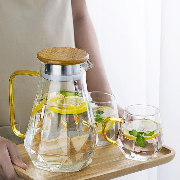 Locaupin 1800mL150ā Heat-resistant Borosilicate Glass Bottle Pitcher ,Glass Cups Hot Cold Water Juice Beverage Carafe