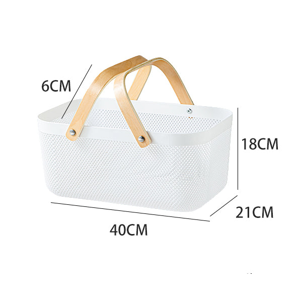 Locaupin Storage Organizer Basket Bin with Wood Handle Ideal for Kitchen Bathroom Pantry Cabinets Home Decor