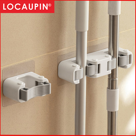 Locaupin Broom Mop Holder, Broom Gripper Holds Self Adhesive Reusable No Drilling
