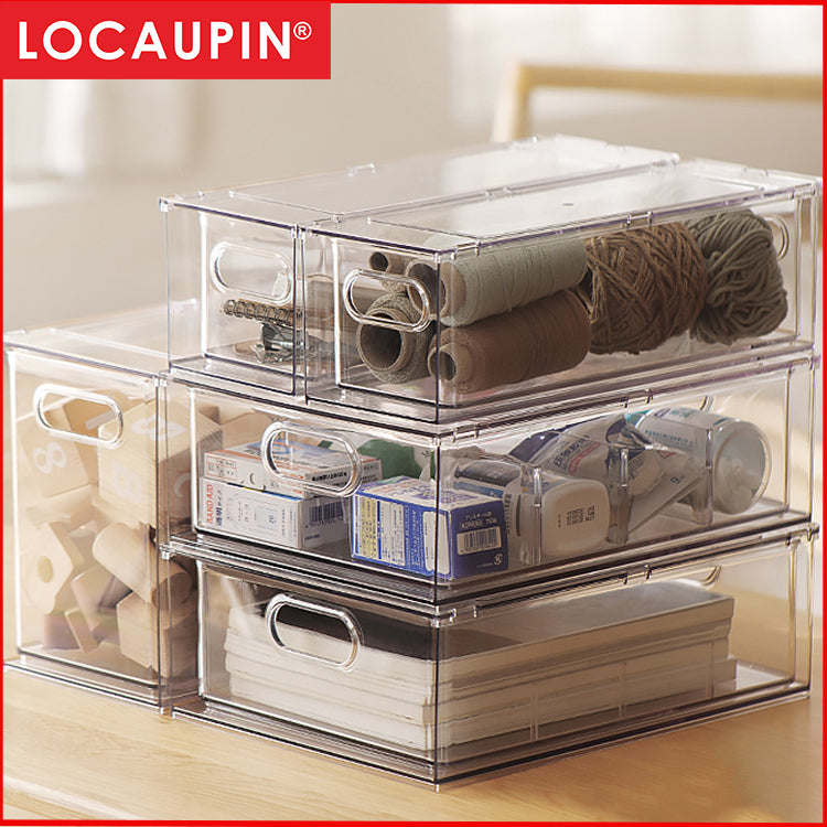 Locaupin Desk Organizer,Stackable Organizer Drawers, Clear Desk Storage Box,Stacking Desktop Organizer for Office &Home