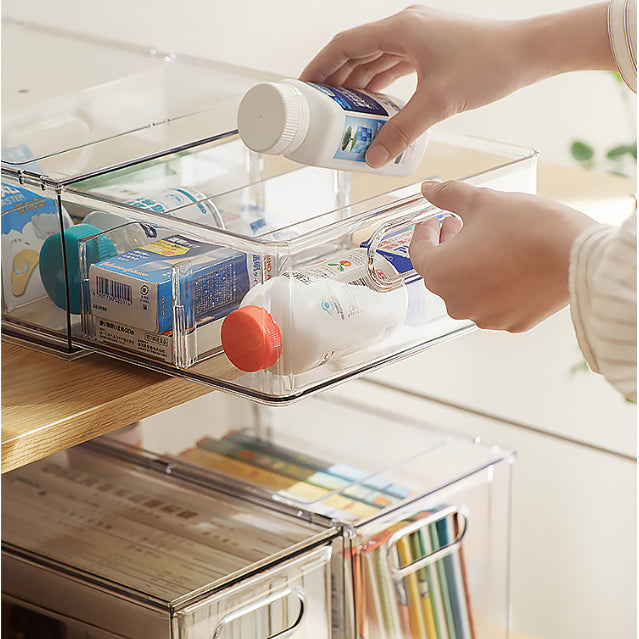 Locaupin Desk Organizer,Stackable Organizer Drawers, Clear Desk Storage Box,Stacking Desktop Organizer for Office &Home