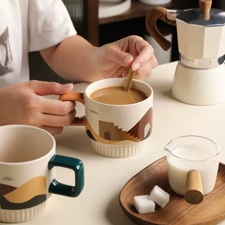 Locaupin Retro Ceramic Tea Cups and Saucers,Cappuccino Cups, Coffee Cups, White Tea Cup Set,British Coffee Cups