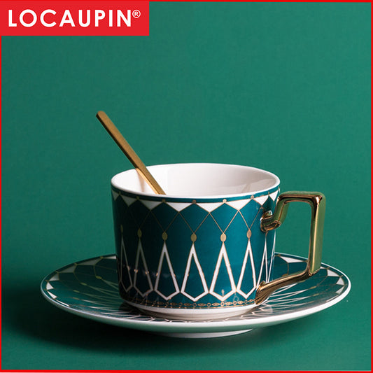 Locaupin  Ceramic Tea Cups and Saucers,Cappuccino Cups, Coffee Cups, White Tea Cup Set,British Coffee Cups