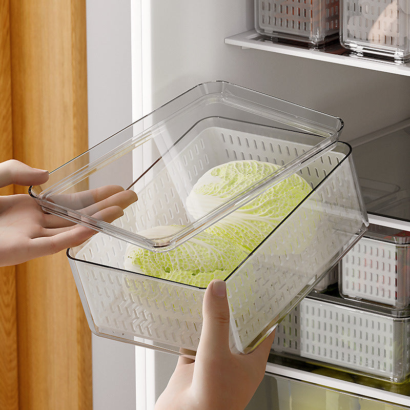 Locaupin Food Storage Containers Stackable Refrigerator Organizer Bins with Lids with Removable Drain Basket
