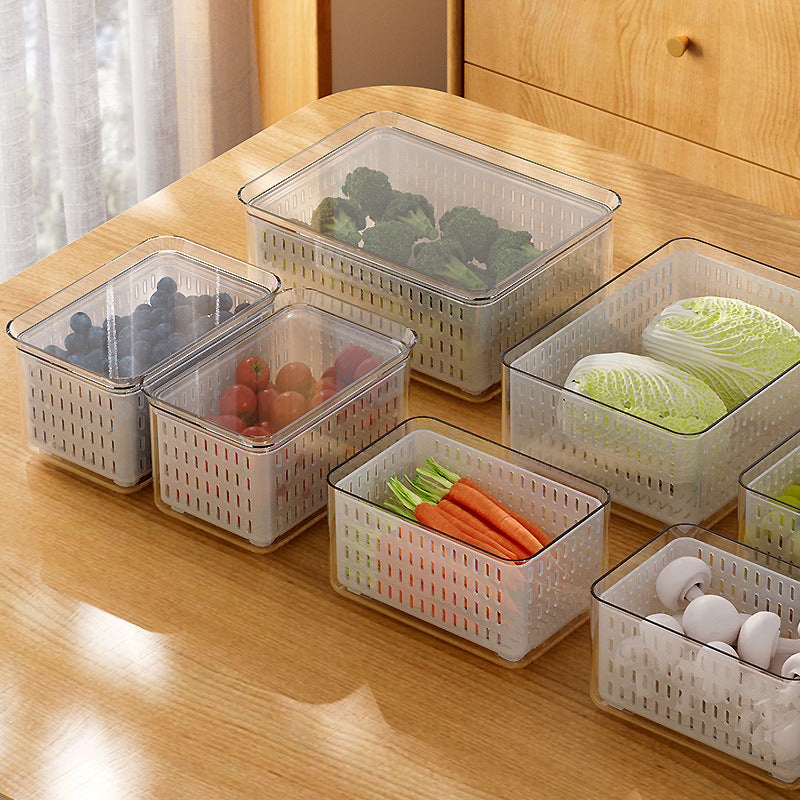 Locaupin Food Storage Containers Stackable Refrigerator Organizer Bins with Lids with Removable Drain Basket