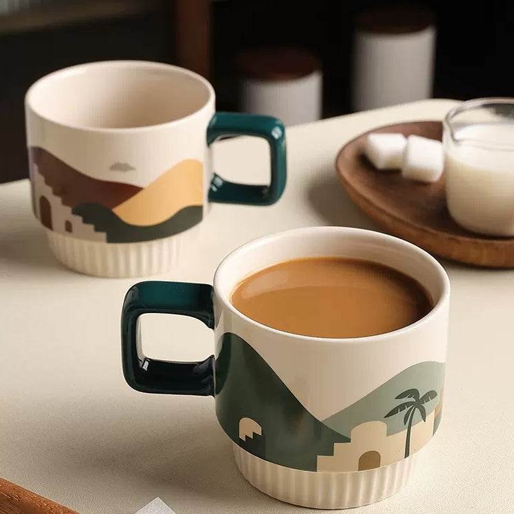 Locaupin Retro Ceramic Tea Cups and Saucers,Cappuccino Cups, Coffee Cups, White Tea Cup Set,British Coffee Cups