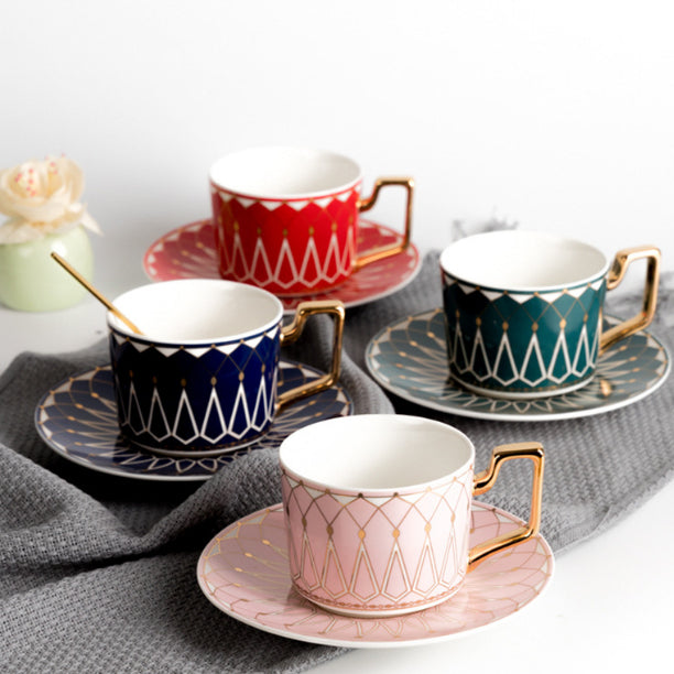 Locaupin Ceramic Tea Cups and Saucers,Cappuccino Cups, Coffee Cups, White Tea Cup Set,British Coffee Cups