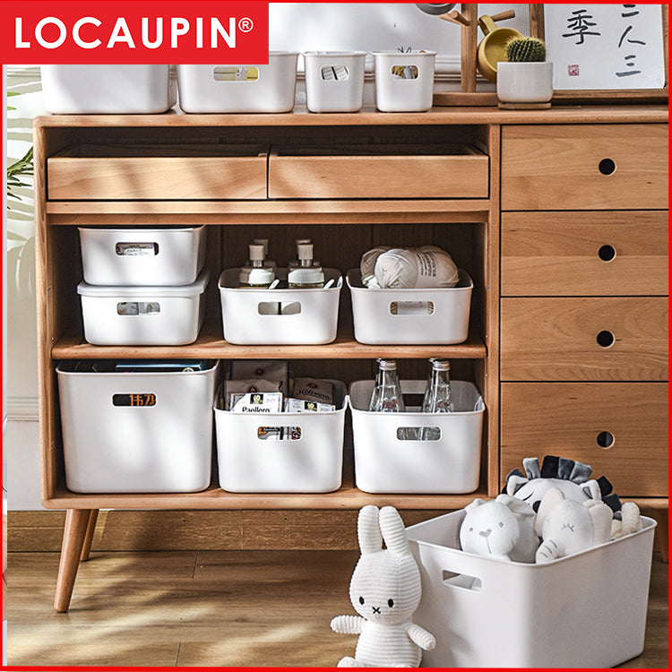 Locaupin Storage Bin Storage Box With Cover for Kitchen Pantry Plastic Organizer Container Desk,Office and Drawer