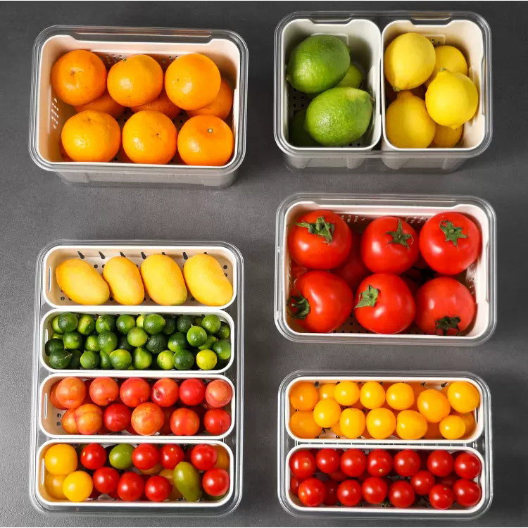 Locaupin Food Storage Containers Stackable Refrigerator Organizer Bins with Lids with Removable Compartment Basket