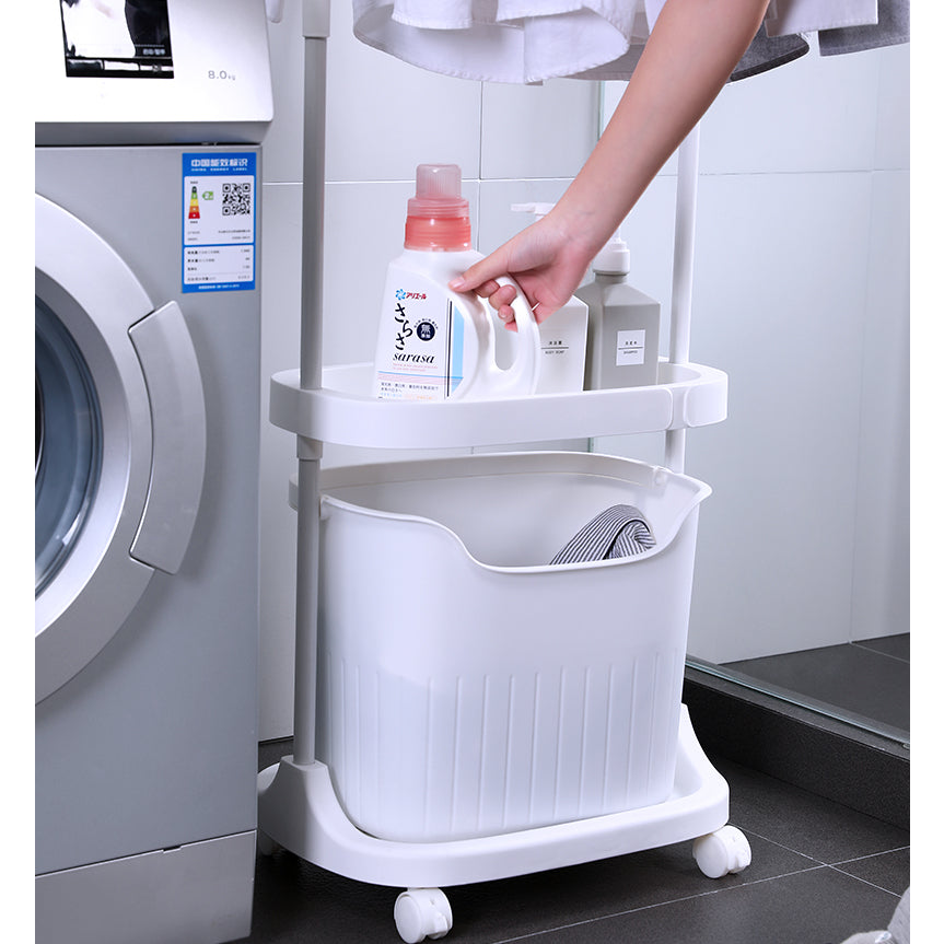 Locaupin 2 Tier Laundry Baskets Bathroom Storage Basket Clothes Storage Rack Clothes Organizers with Hanger