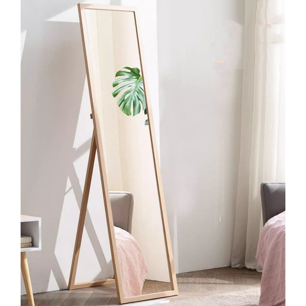 Locaupin Floor Mirror,Standing or Hanging Solid wood Mirror, Wood Frame & Wood Holder, HD&Explosion-Proof Silver Mirror