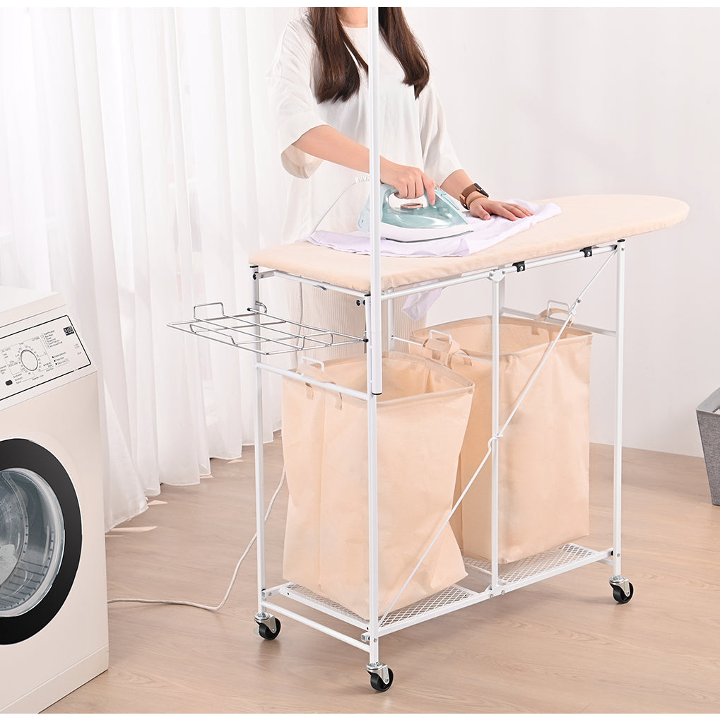 Locaupin Ironing Board Rolling Portable Laundry Sorter with Folding Station with Clothes Holder, Laundry Hamper