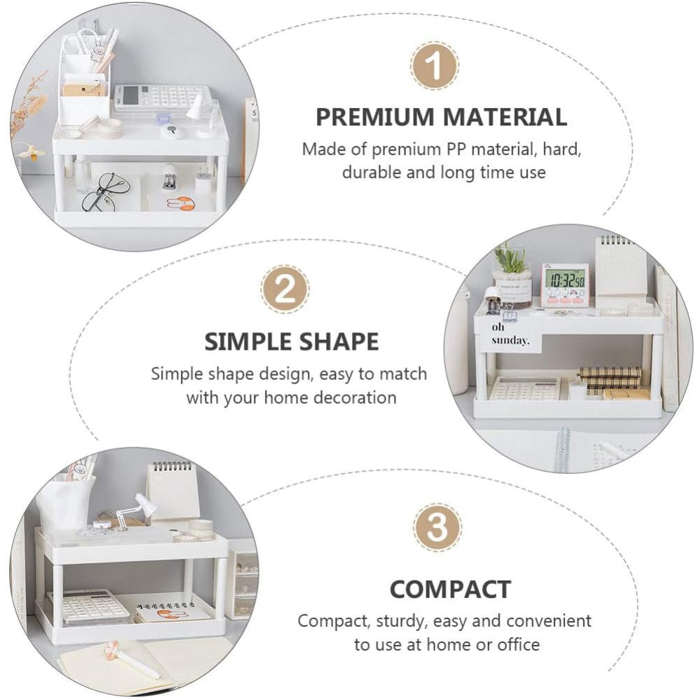 Locaupin Desktop Storage Rack Organizer Double-Layer Stationery Storage Holder Table Sundries Display for Office Dorm