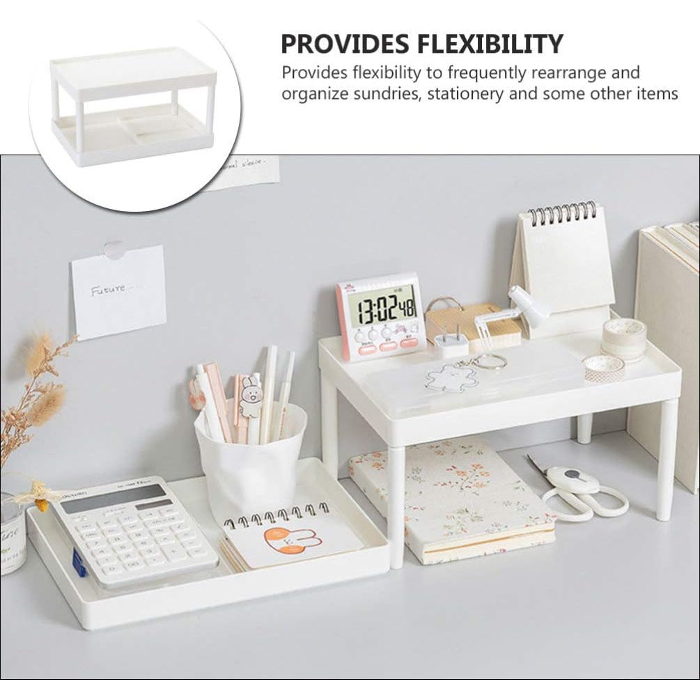 Locaupin Desktop Storage Rack Organizer Double-Layer Stationery Storage Holder Table Sundries Display for Office Dorm