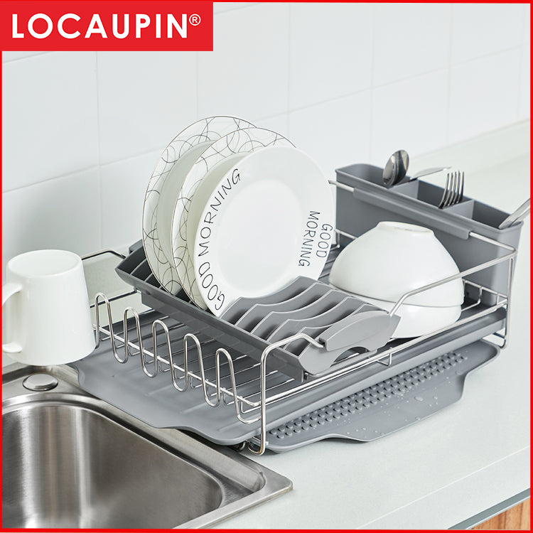 Locaupin Detachable Stainless Steel Dish Rack, Kitchen Sink Organizer and Drainboard Set, Large Capacity Dish Drainer