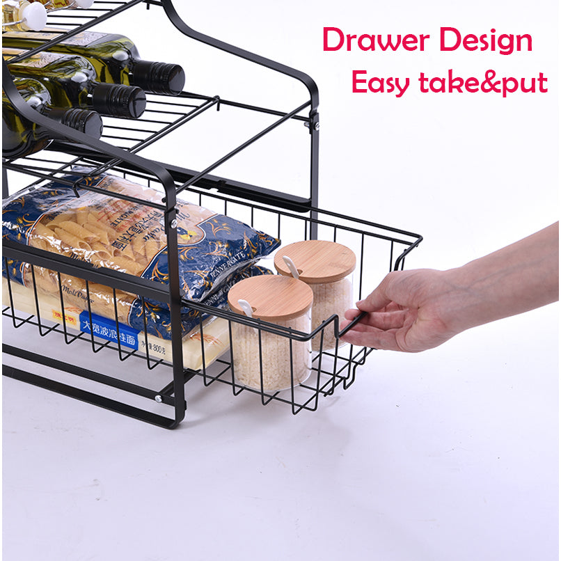 Locaupin 2 Tier Sliding Cabinet Basket Pull Out Organizer Drawer Ideal Countertop Pantry Under The Sink Desktop Storage