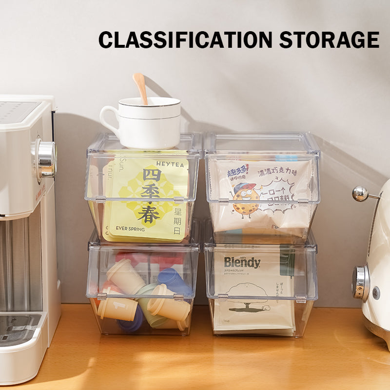 Locaupin Stackable Tea Bag Organizer with Cover, Plastic Tea Storage Box for Kitchen Pantry Cabinets and Countertops