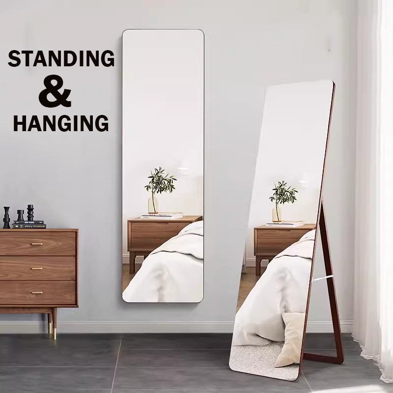 Locaupin Floor Mirror,Standing or Hanging Solid wood Mirror, Wood Frame & Wood Holder, HD&Explosion-Proof Silver Mirror