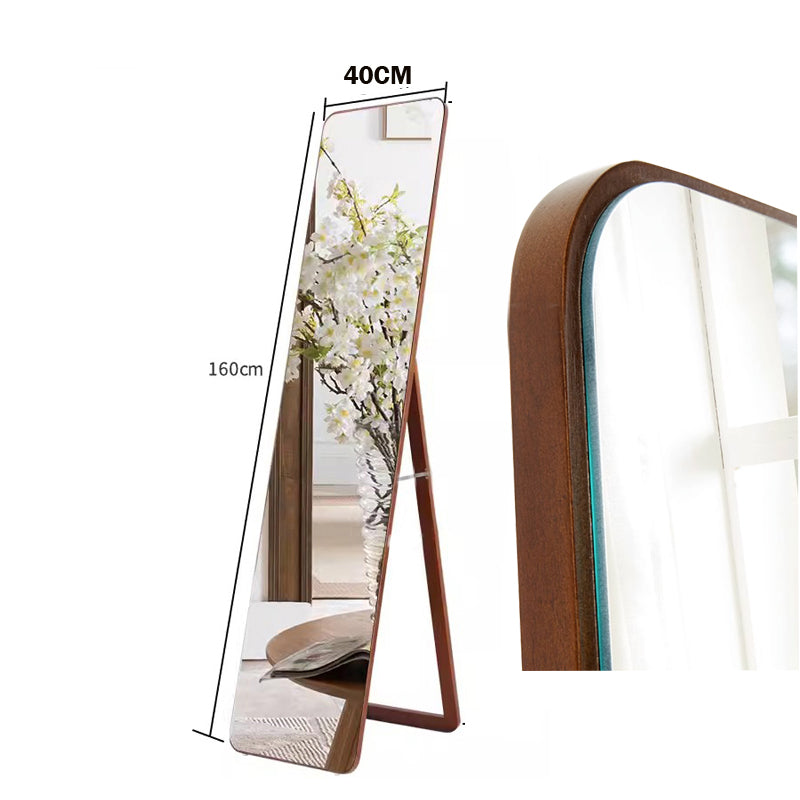 Locaupin Floor Mirror,Standing or Hanging Solid wood Mirror, Wood Frame & Wood Holder, HD&Explosion-Proof Silver Mirror