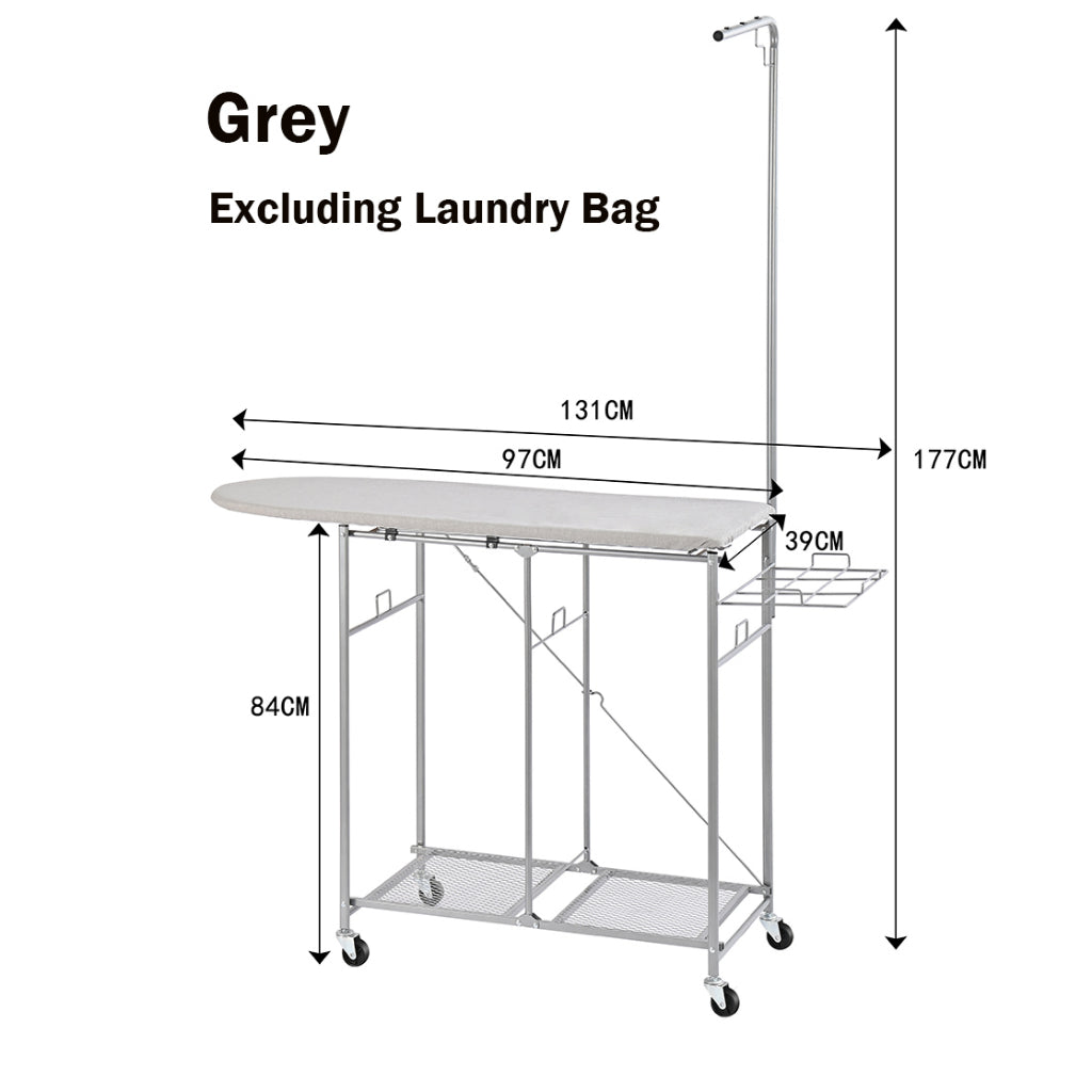 Locaupin Ironing Board Rolling Portable Laundry Sorter with Folding Station with Clothes Holder, Laundry Hamper