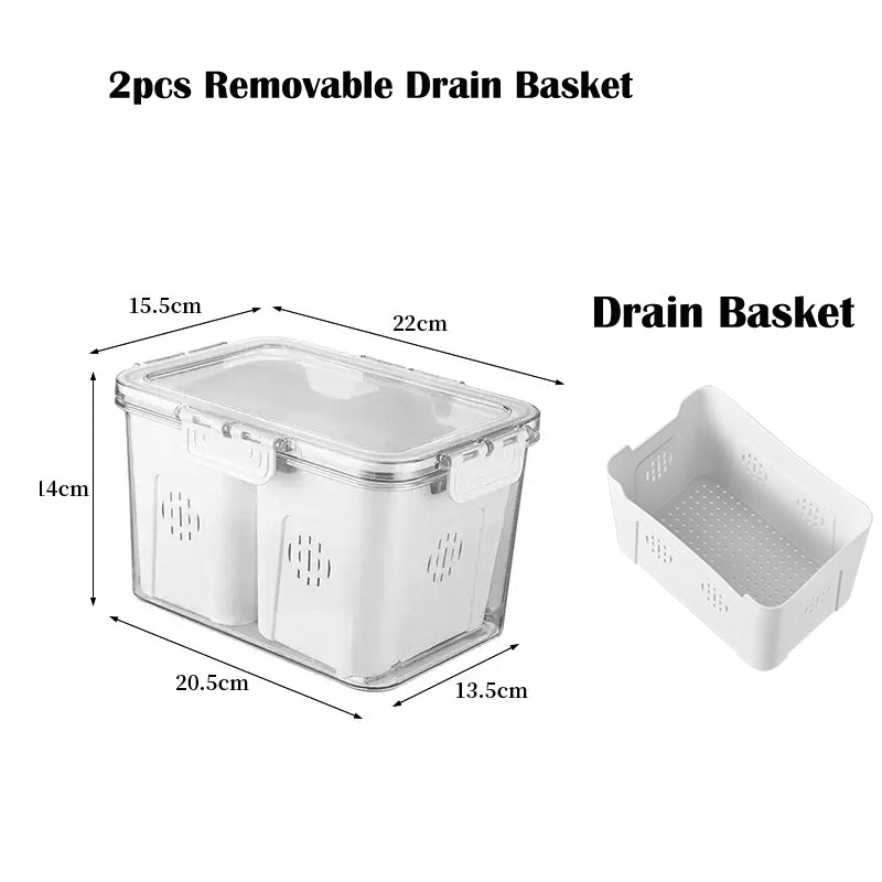 Locaupin Food Storage Containers Stackable Refrigerator Organizer Bins with Lids with Removable Compartment Basket