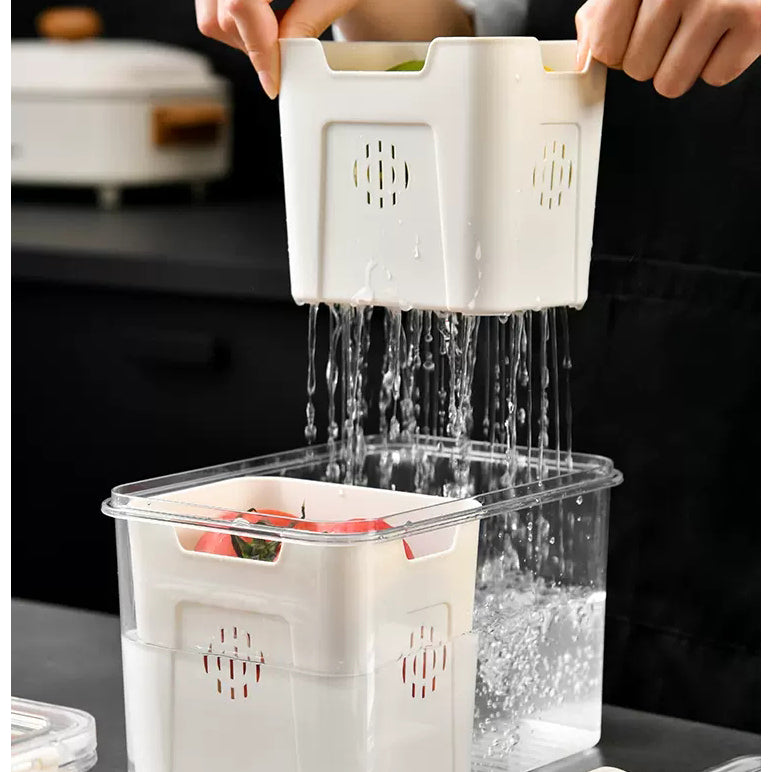 Locaupin Food Storage Containers Stackable Refrigerator Organizer Bins with Lids with Removable Compartment Basket